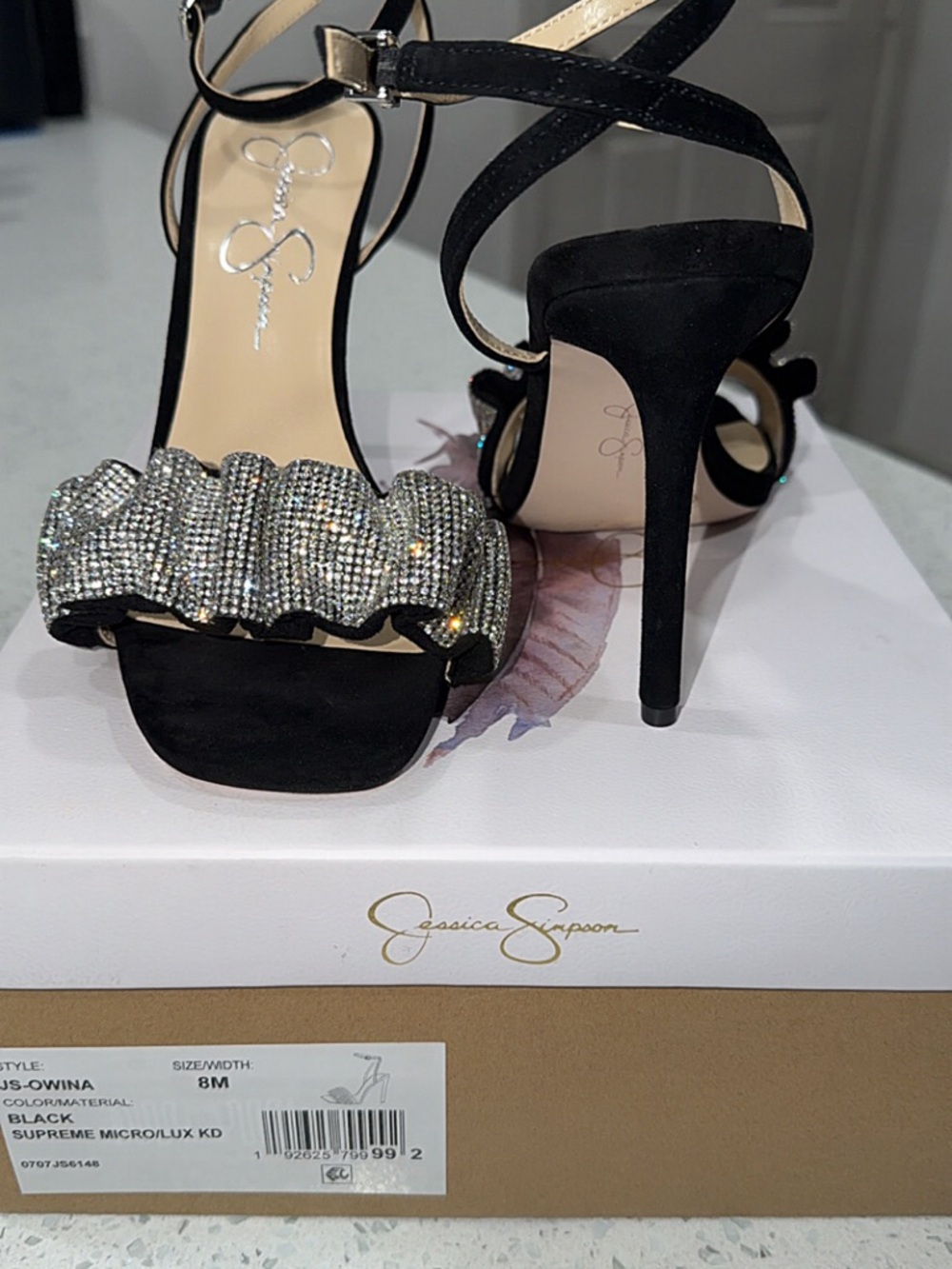 Jessica Simpson Black Crystal-Embellished Stiletto Sandals